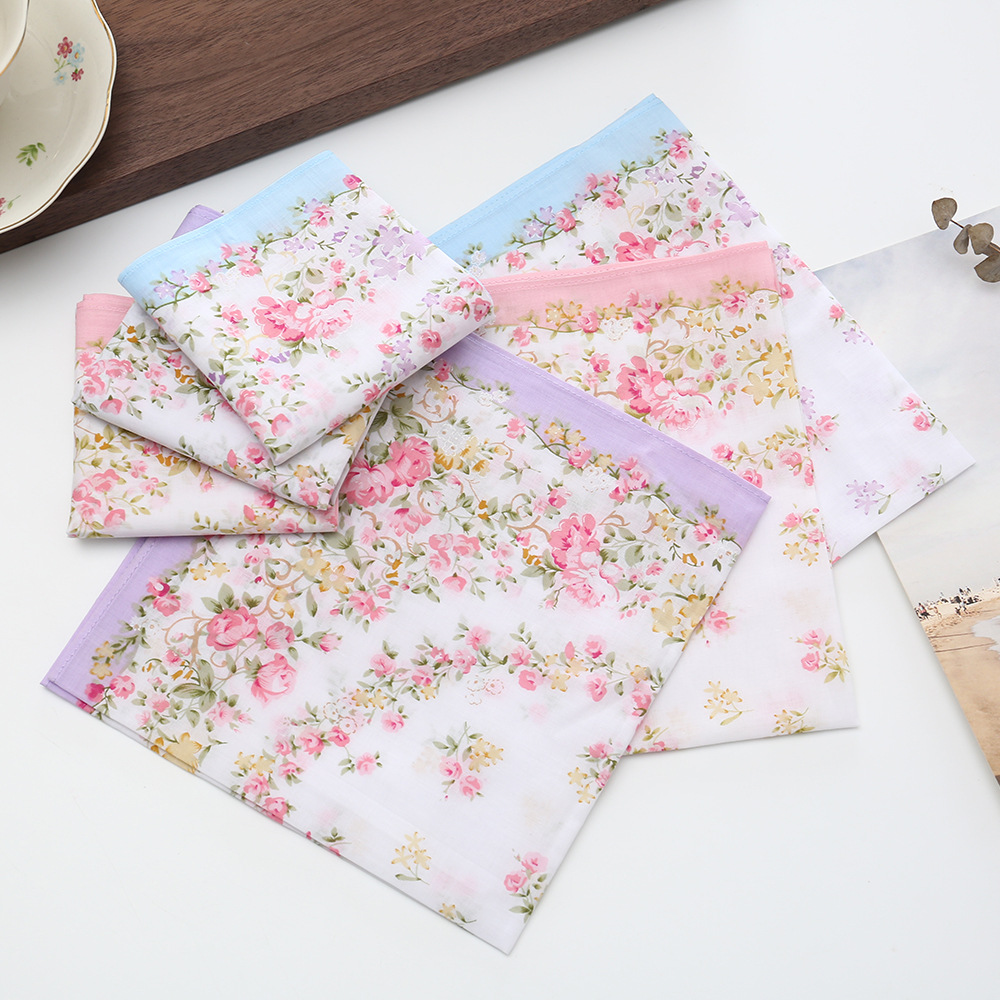 Pocket Square Set - Women 43cm Vintage Floral Cotton Handkerchief