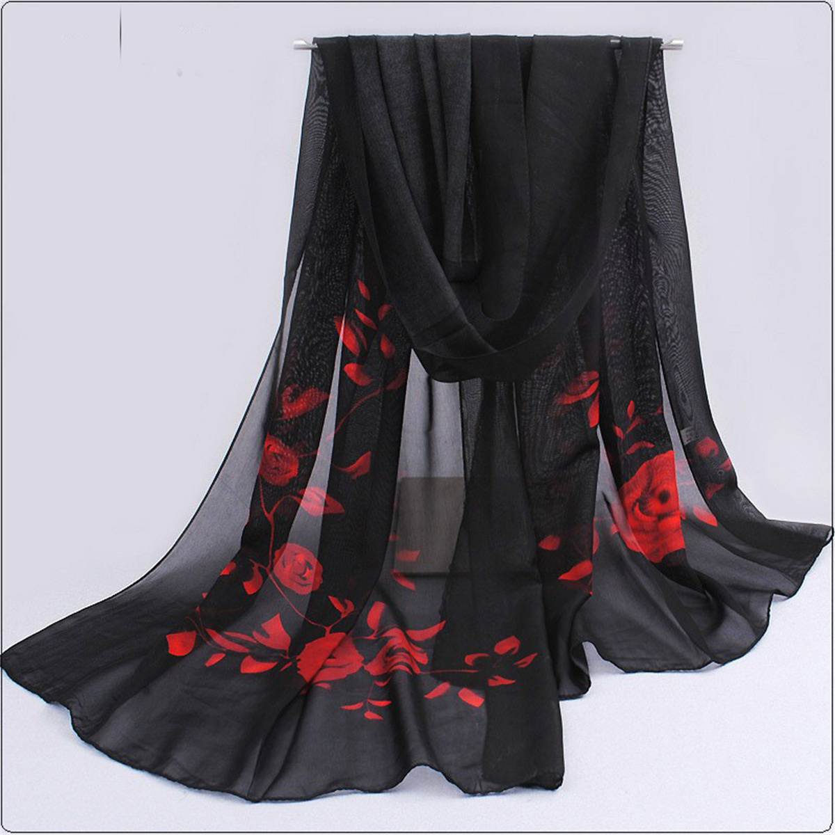 Ascot Neck Scarf - 1pcs Chiffon Scarf Simple Elegant Floral