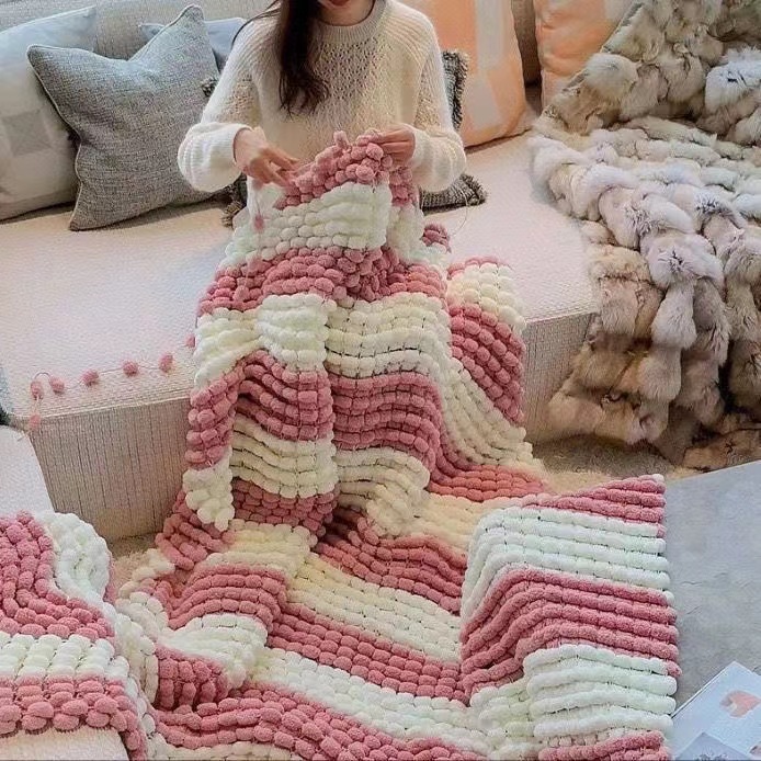 Woven Scarf Blanket - 130G/Roll Pompom Yarn Mixed Color 2cm