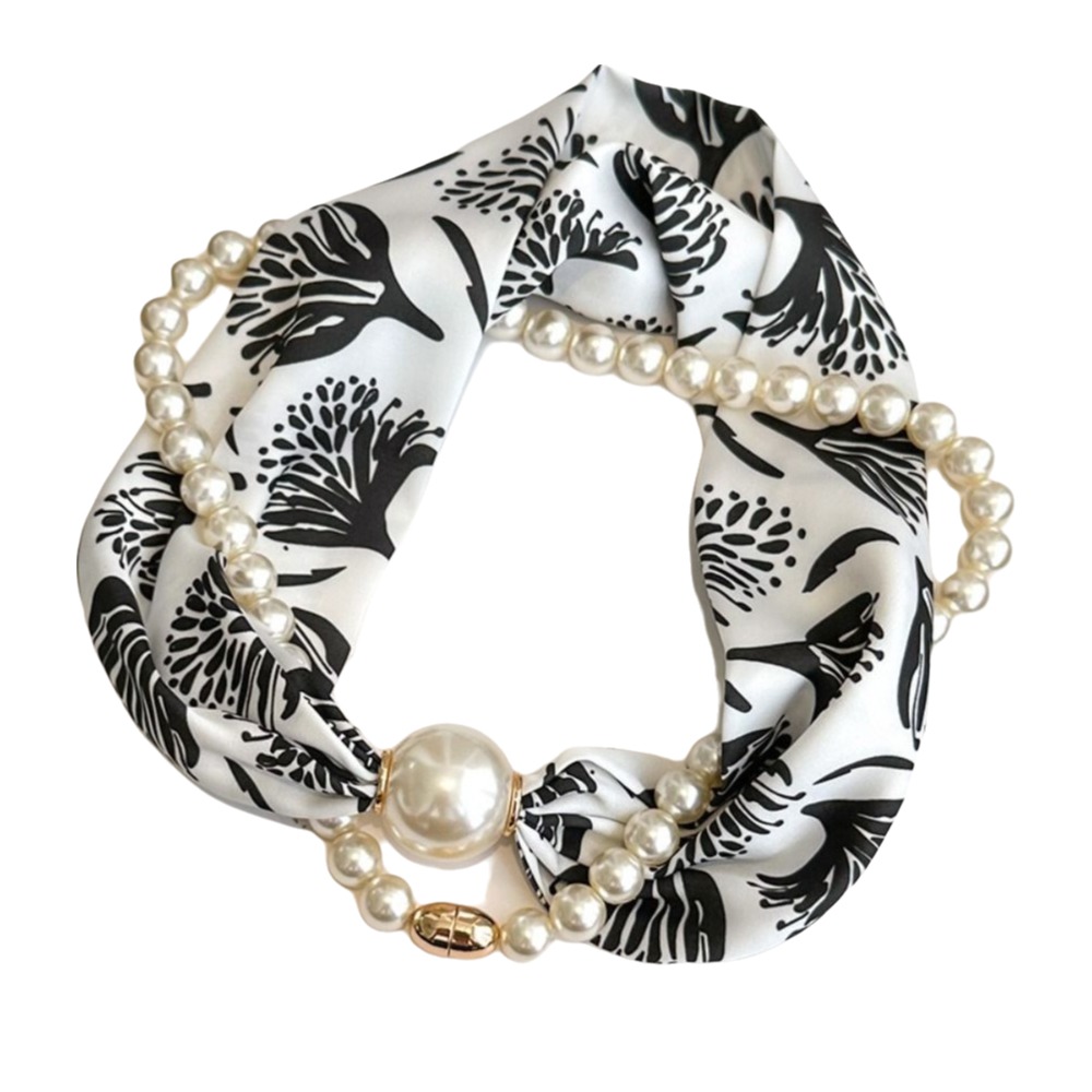 Ascot Neck Scarf - Silk Material Magnetic Pearl Scarf Small