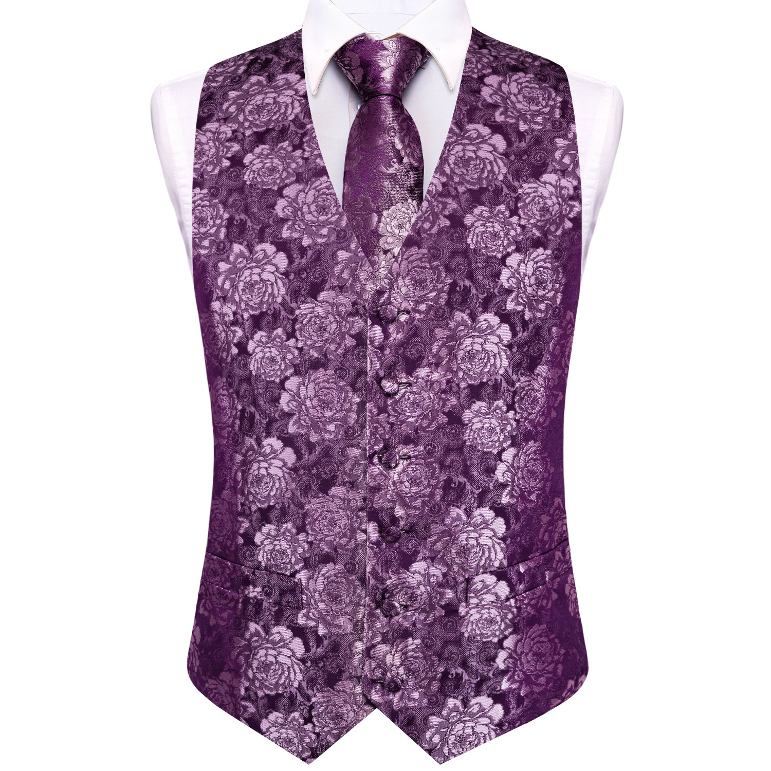 Purple Floral Rose Mens Waistc - Pocket Square Set review and price