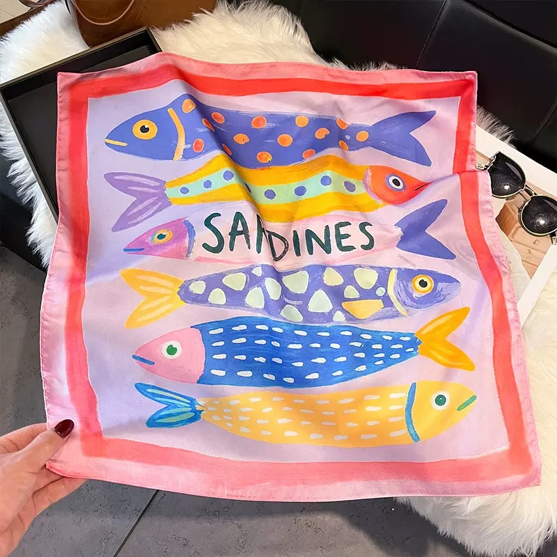 Fashion Fish Pattern Square Si - Scarf Silk Square review and price